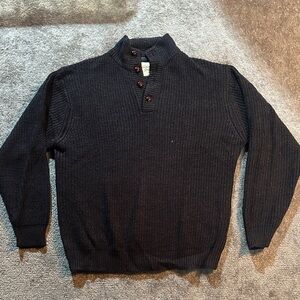 WEATHERPROOF VINTAGE 1/4 BUTTON RIBBED KNIT HENLEY PULLOVER